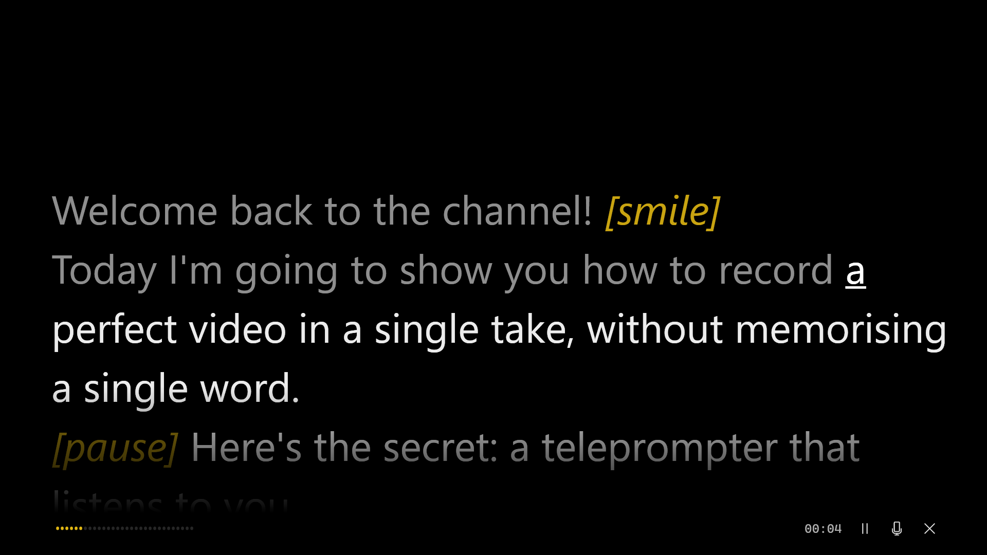 Cueline in fullscreen mode with large, highlighted text